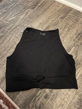 aerie Black High-Neck Knot-Front Crop Tank